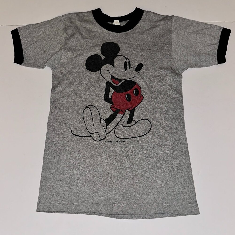 Men's VTG 80s Mickey Mouse Ringer Single Stitch Tropix Togs T-shirt S gray tee